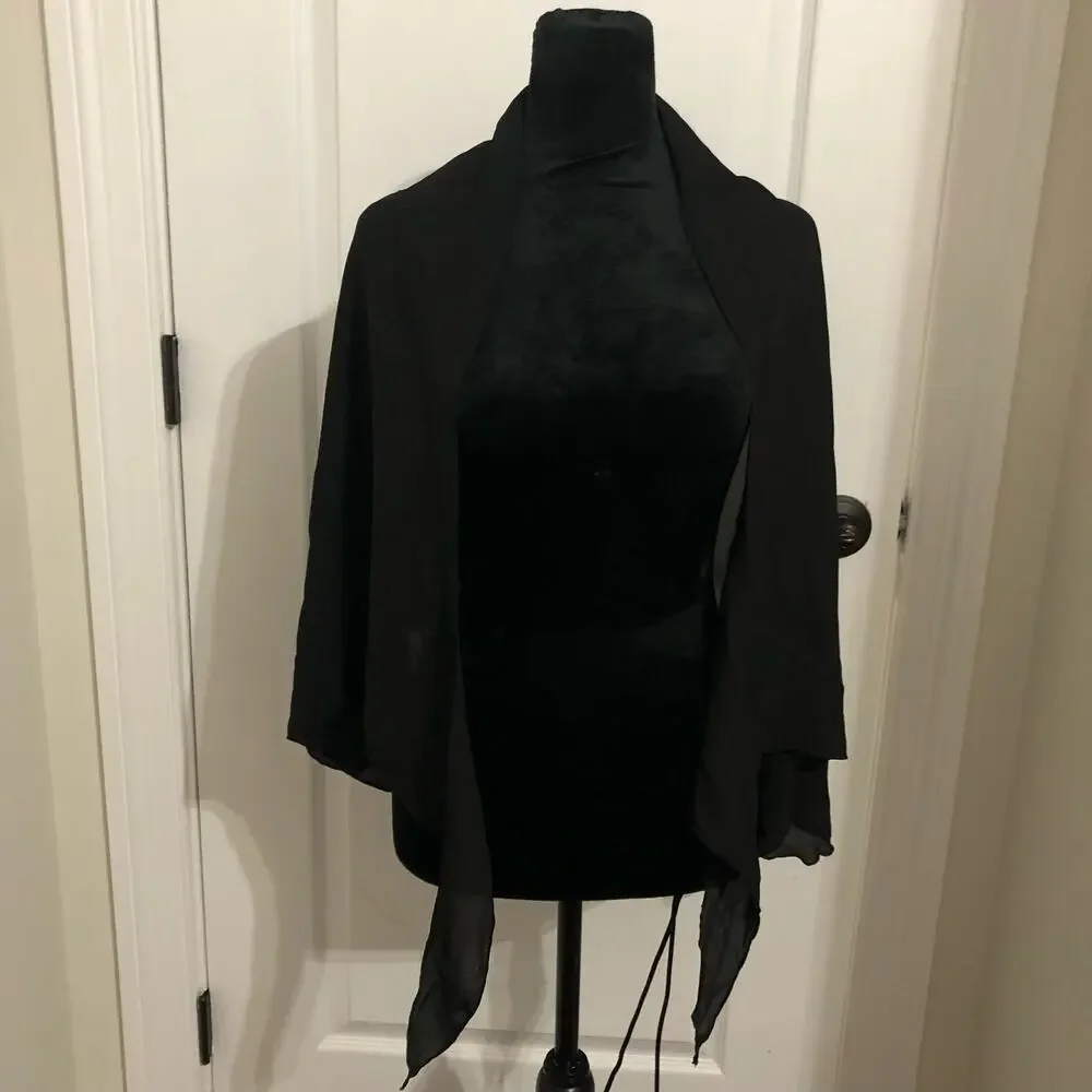 Dotti Black Sheer‎ Chiffon Tie Front Wrap Shrug Cover Up DTSSC100 One Size NEW